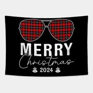 Sunglass Plaid Merry Christmas 2024 For Family Matching Tapestry