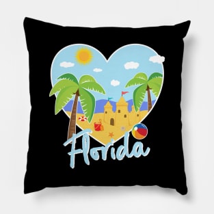 Florida Love Heart Shaped Beach Vacation Scene Pillow