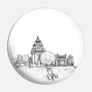 Champa Temple Vietnam Pen and Ink Illustration Pin