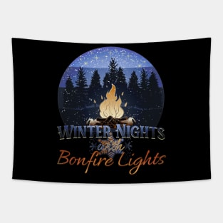 Winter Nights with Bonfire Lights Retro Sunset Tapestry