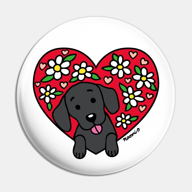 Black Labrador and Floral Heart Pin by HappyLabradors