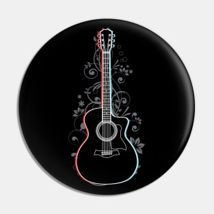 Acoustic Guitar 3D Outline Flowering Vines Pin