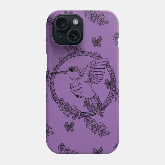 Hummingbird anti-stress&black_purple Phone Case by Eirene San