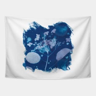 Cyanotype sunprint hydrangea indigo blue Tapestry