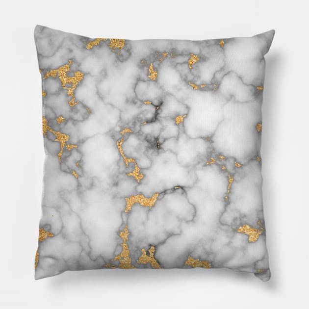 White Marble Gold Dust Pillow by Trippycollage