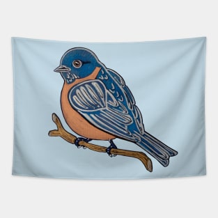 Eastern Blue Bird Primitive Graphic Tapestry