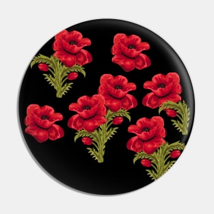 Floral Red Roses Green Leafs Floral Patterned Pin