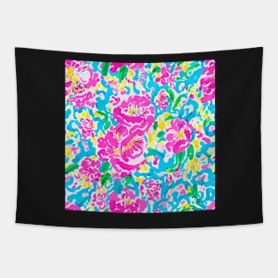 Preppy floral seamless pattern in hot pink, yellow, green and turquoise Tapestry