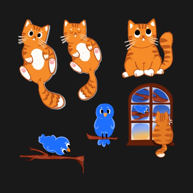 Ginger Cat and Blue Bird Stickers by SusanaDesigns