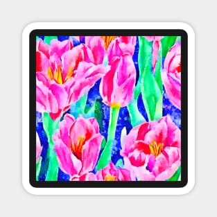 Field of tulips watercolor pattern Magnet