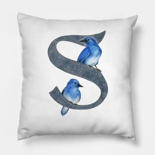 Avian Alphabet S - Mountain bluebird Pillow