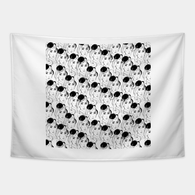 Black And White Woman Face Tapestry by justrachna