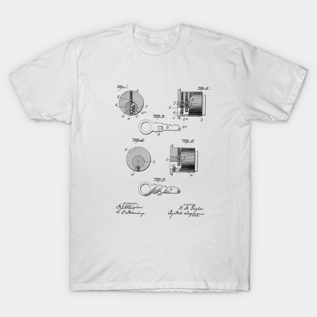 Key for pin tumbler locks Vintage Patent Drawing - Key - T-Shirt