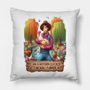 Water Color Mother Clucker Chicken Farmer Pillow