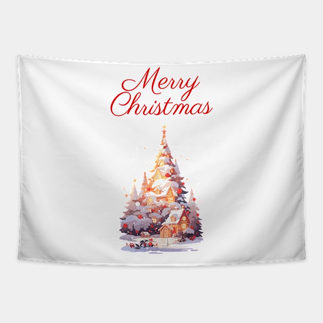Merry Christmas decorated trees Tapestry by DemoArtMode