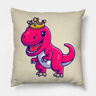 Cute Dinosaur Queen With Crown Cartoon Pillow