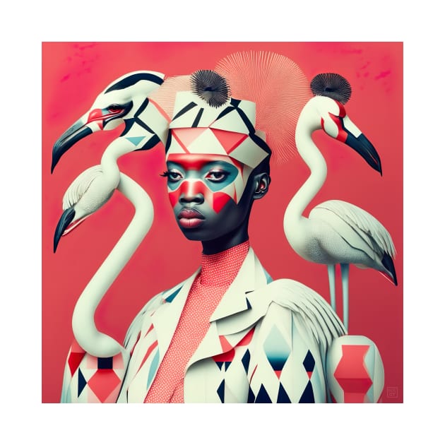 [AI Art] Surrounded by Flamingos Bauhaus Art Style by Sissely