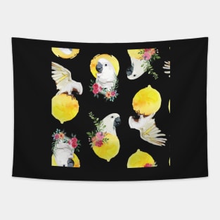 Cockatoo and flower in the watercolor sun cercle Tapestry