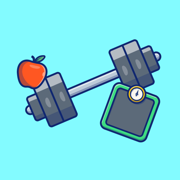 Dumbbell, Apple, And Weight Scales Cartoon by Catalyst Labs