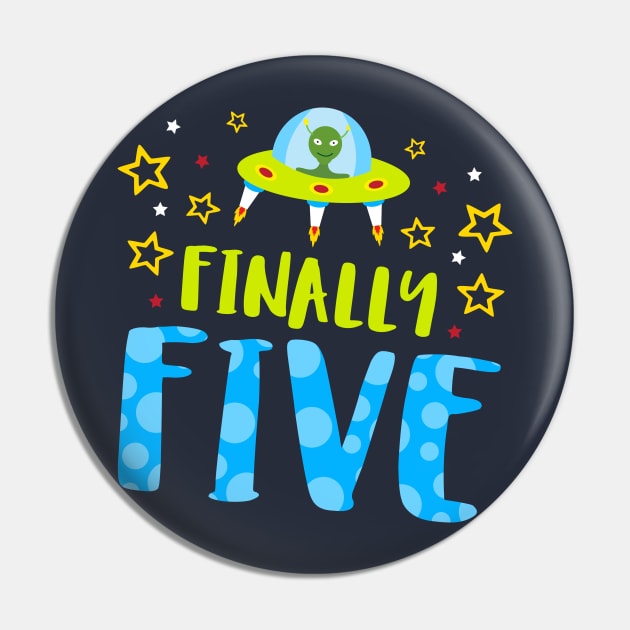 Finally Five Year Old Boy Birthday Pin by ThreadsMonkey