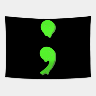 dripping/melting semicolon in neon green Tapestry