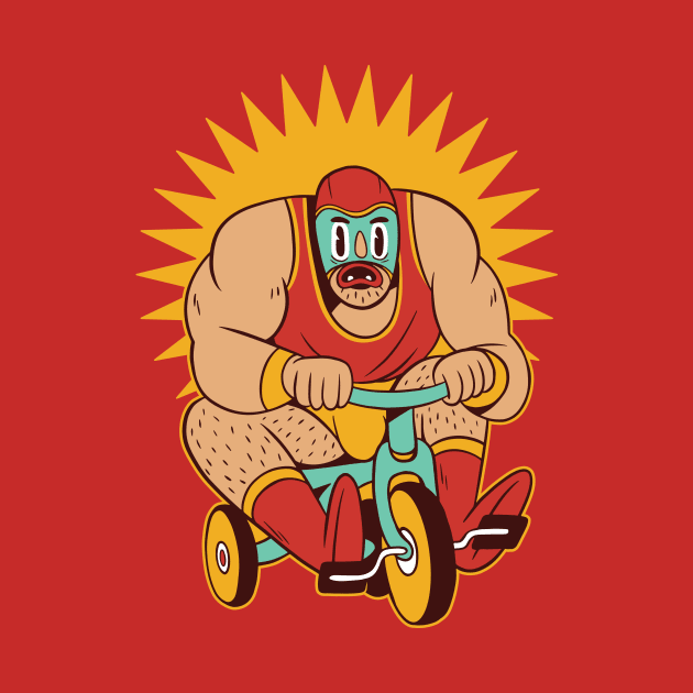 Funny Mexican Luchador Wrestler on a Tricycle by SLAG_Creative