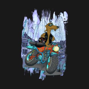 Daxhound and his motorcycle and background T-Shirt