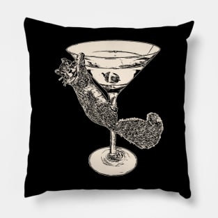 Furry Friend Fiesta Squirrel With Glass, Stylish Statement Tee Extravaganza Pillow