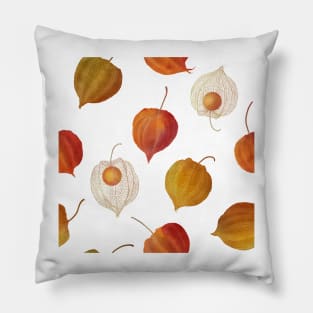 Physalis buds, Cape gooseberry flowers watercolor pattern. Colorful Golden berry. Autumn berries floral print Pillow