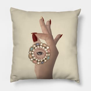 Desi Indian hand with beautiful colourful mirror arsi and eye. Pillow