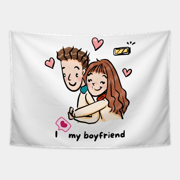 I love my boyfriend, romantic, love, happiness, couple Tapestry by Arthifa