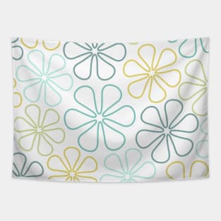 Abstract Flowers Teals Yellow Lime White Tapestry