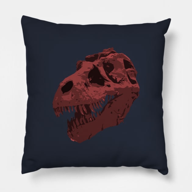 Red T-Rex Dinosaur Fossil Skull Art Pillow by oggi0