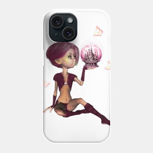 Little fairy looks at a glass sphere with a castle Phone Case