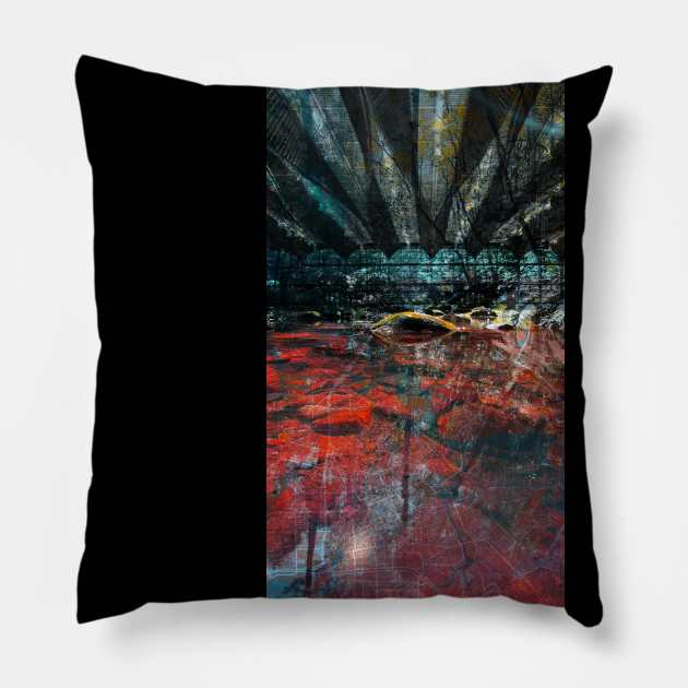 the crimson city in wetland architectural collage Pillow by jorge_lebeau
