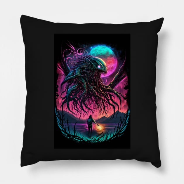 Lovecraftian Monster Floating In The Sky Pillow by Nightarcade