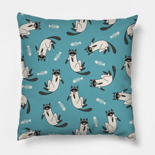 Fish Bone and Siamese Cat Pattern Pillow