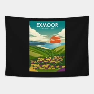 Exmoor National Park Vintage Minimal Retro Travel Poster Tapestry