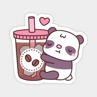 Cute Little Panda Bear Hugging Iced Coffee Magnet
