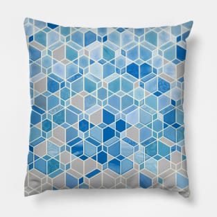 Cubes & Diamonds in Blue & Grey Pillow