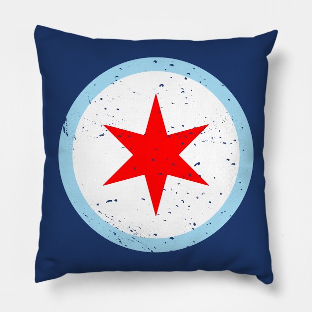 Retro Chicago Illinois City Flag // Vintage Chicago Grunge Emblem Pillow by Now Boarding