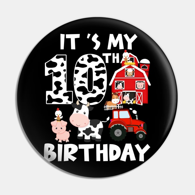 Farm Animals 10 Year Old It's My 10th Birthday Party Bday Girl Pin by Tn Ole