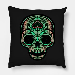 Sugar Skull - Salmon Green Pillow