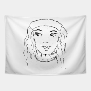 Young woman, girl, portrait. Hand drawn illustration sketch Tapestry