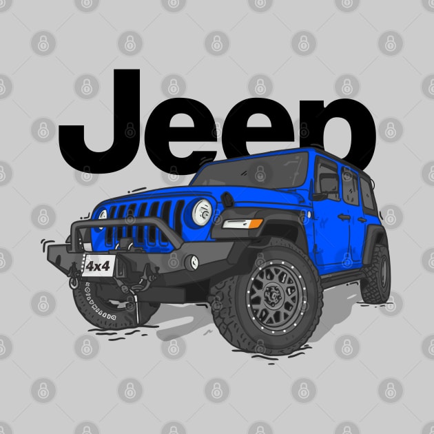 Blue Jeep Wrangler Rubicon by 4x4 Sketch