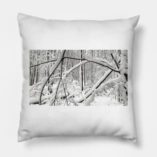 Snow covered trees in a forest after a winter snowstorm Pillow