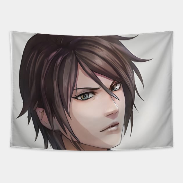 Grey Hair Anime Boy Tapestry by animegirlnft