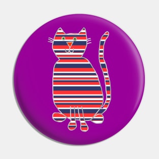 Striped Animals Cat Stripes Red and Blue Pin