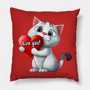 Cat with Luv you! Heart - funny illustration for cat lovers Pillow