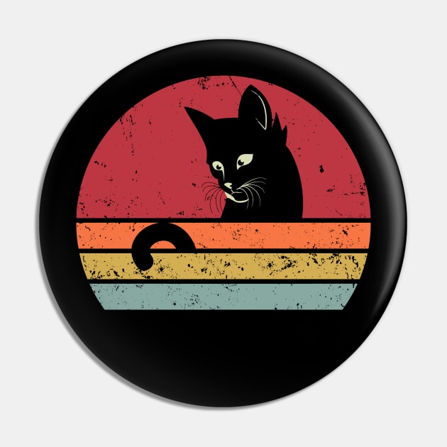 Funny Retro Black Cat Chasing Tail Pin by Etopix